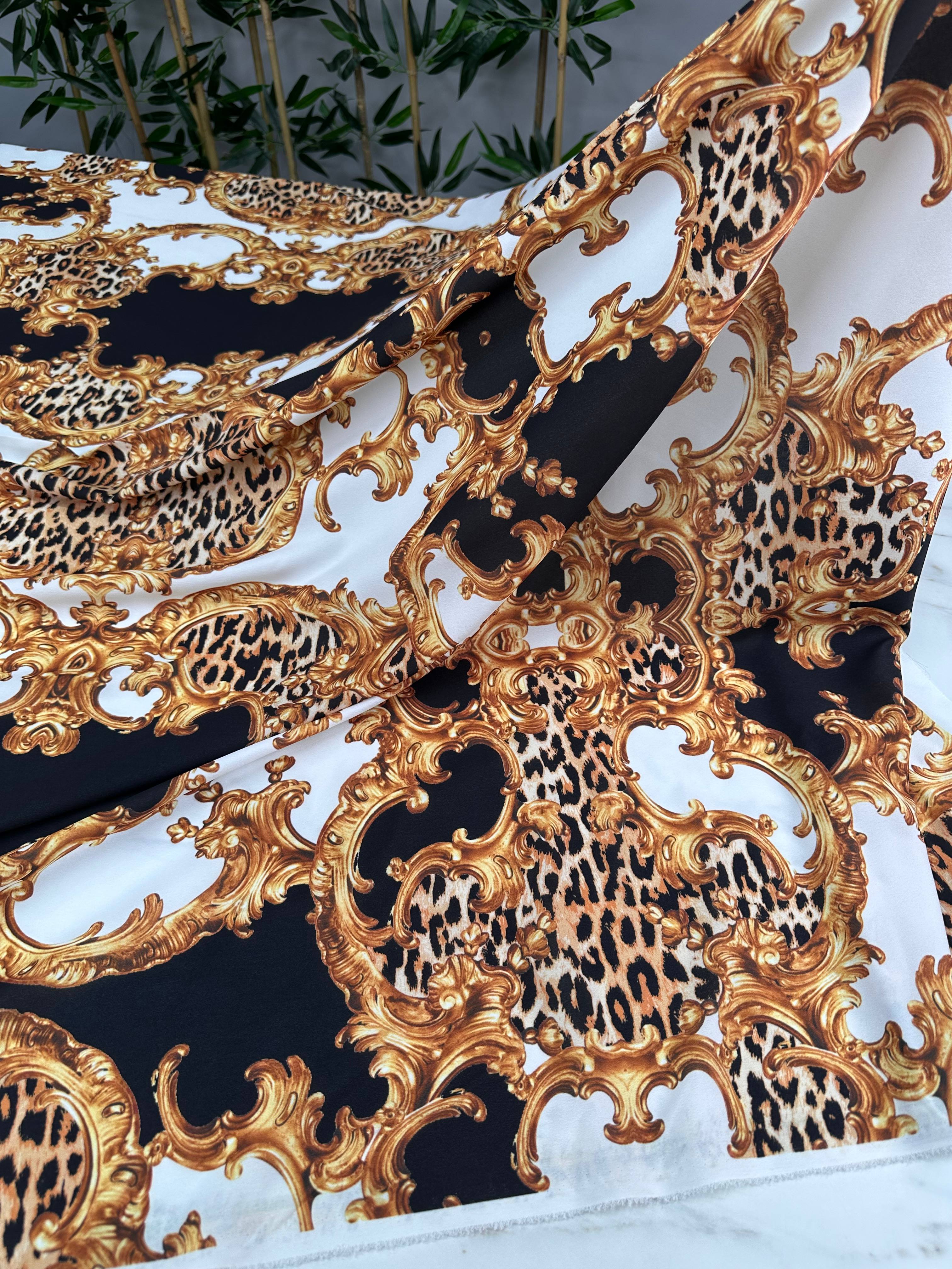 Leopar Detaylı Verona Desen Elbiselik Gömleklik Krep Kumaş