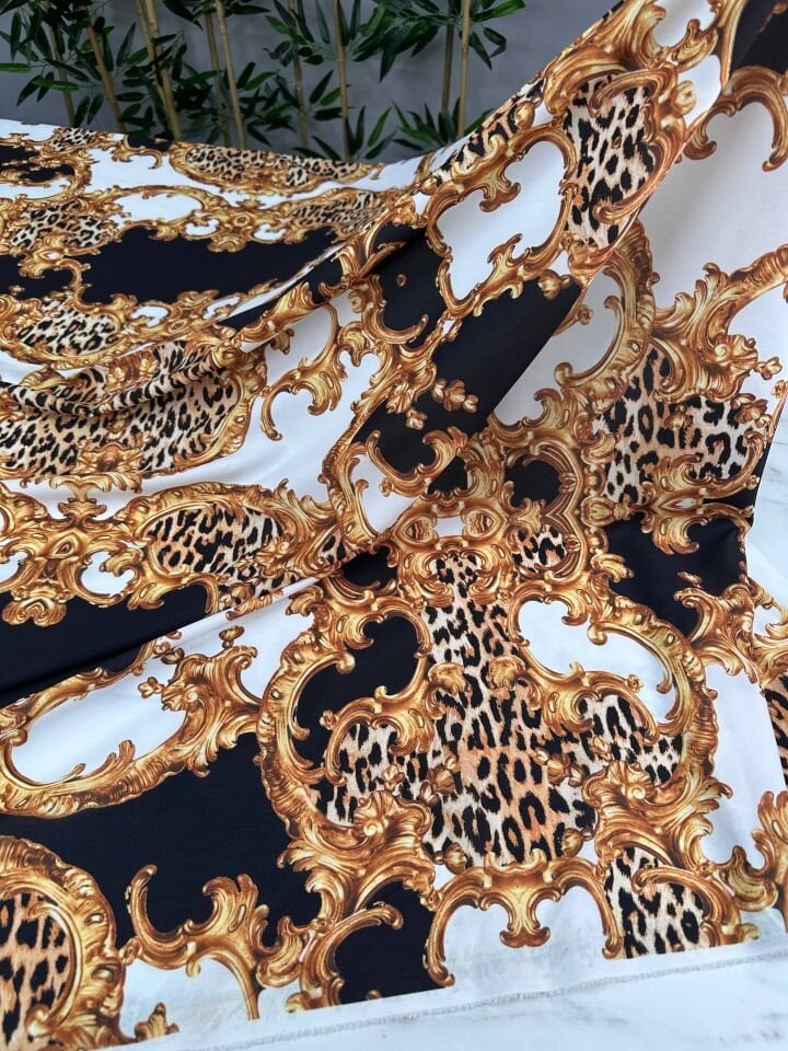 Leopar Detaylı Verona Desen Elbiselik Gömleklik Krep Kumaş