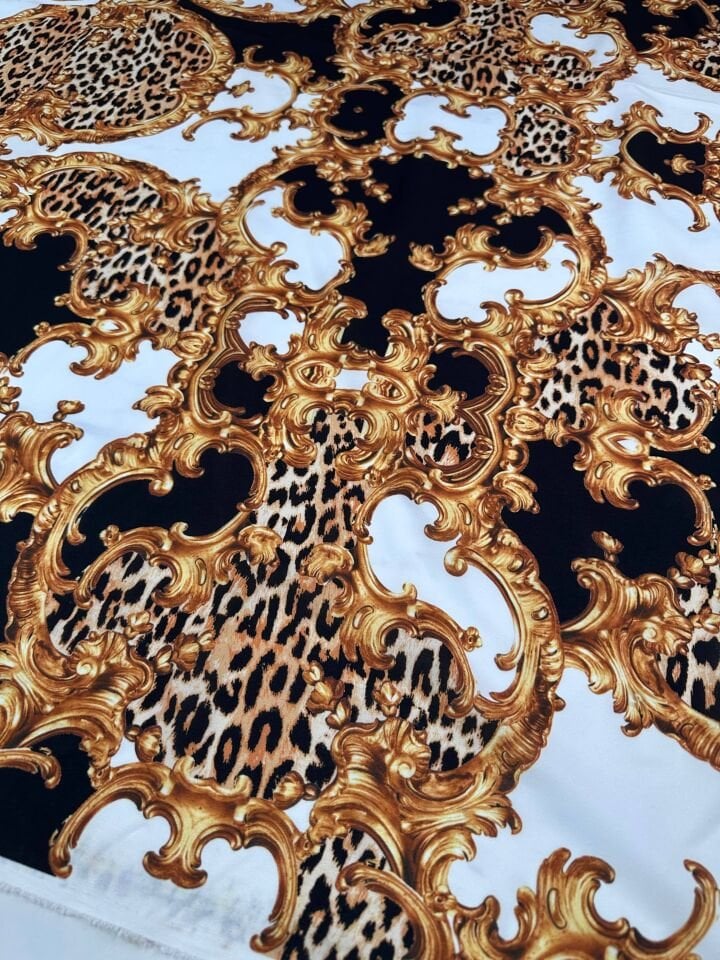 Leopar Detaylı Verona Desen Elbiselik Gömleklik Krep Kumaş