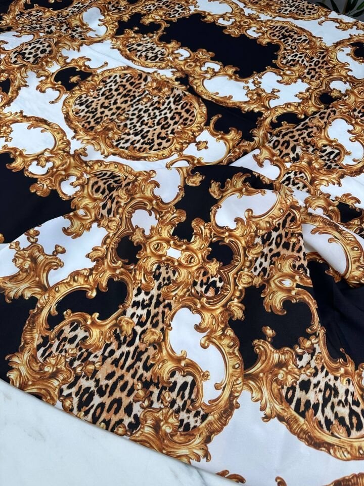 Leopar Detaylı Verona Desen Elbiselik Gömleklik Krep Kumaş