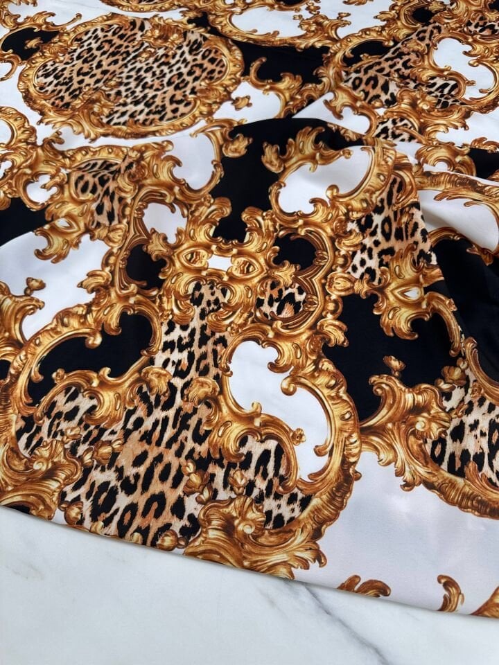 Leopar Detaylı Verona Desen Elbiselik Gömleklik Krep Kumaş