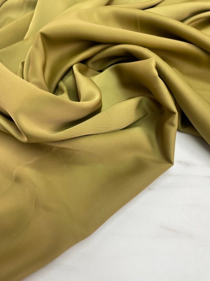 Zeytin Yeşili Düz Elbiselik Likralı Saten Kumaş