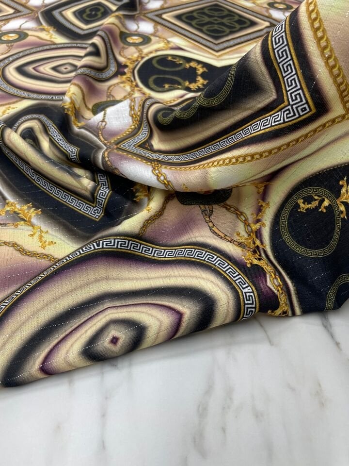 Gümüş Simli Paris Desen Elbiselik Keten Kumaş