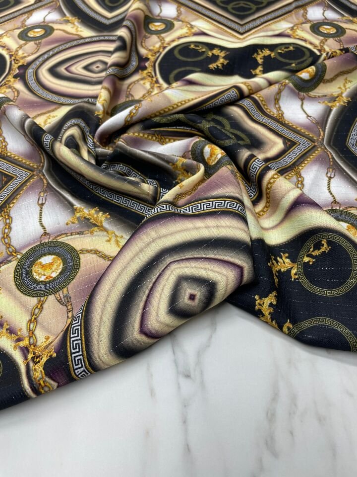 Gümüş Simli Paris Desen Elbiselik Keten Kumaş