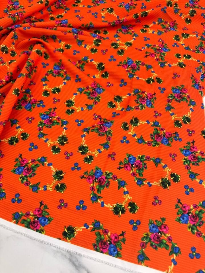 Turuncu Türkmen Desen Elbiselik Gömleklik Krep Kumaş