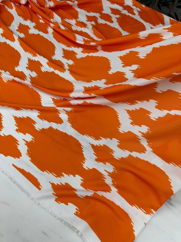 Turuncu Desen Elbiselik Gömleklik Krep Kumaş