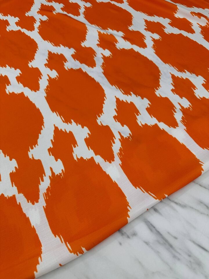 Turuncu Desen Elbiselik Gömleklik Krep Kumaş