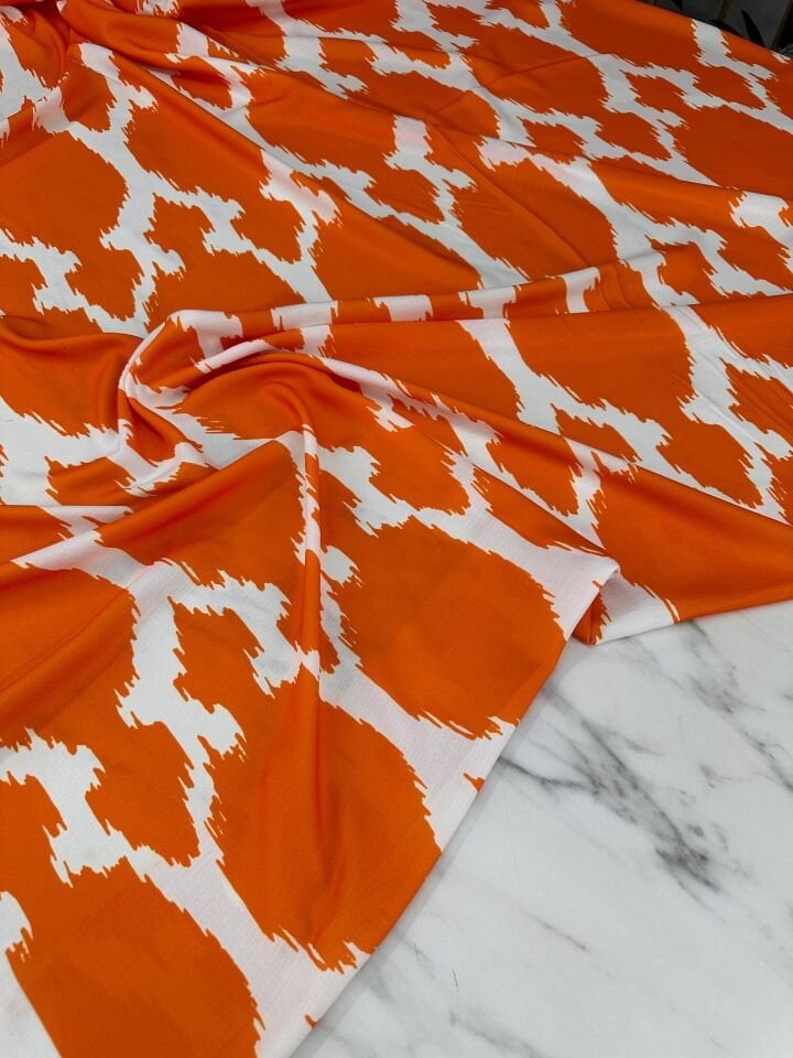 Turuncu Desen Elbiselik Gömleklik Krep Kumaş