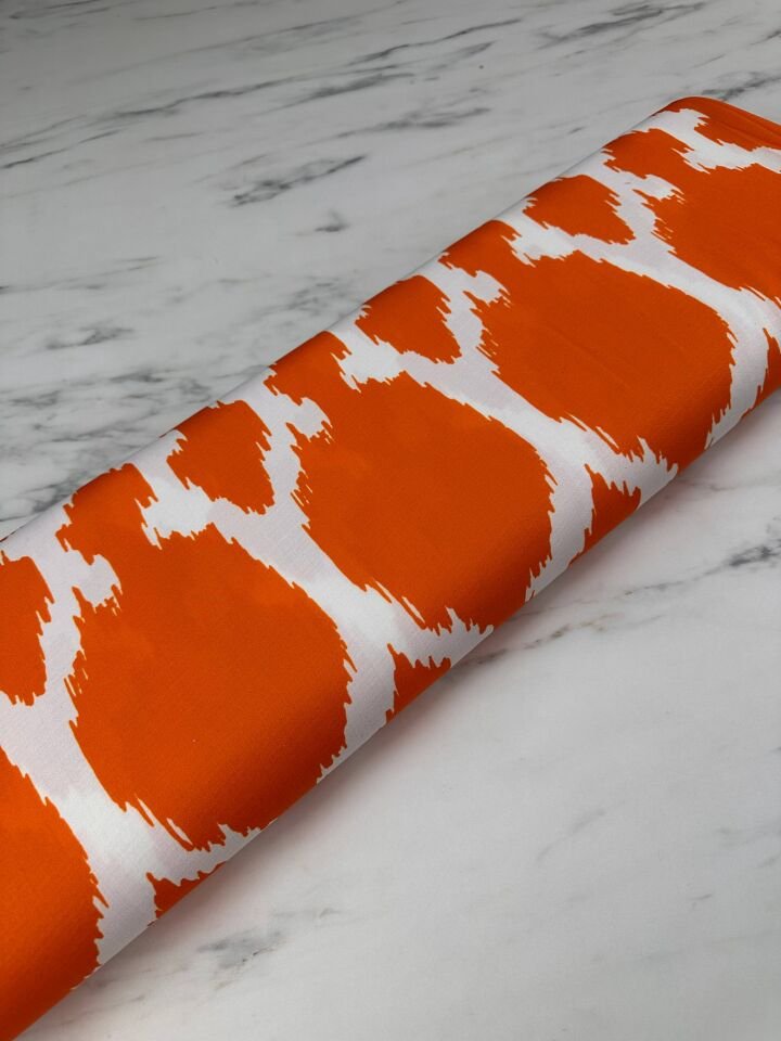 Turuncu Desen Elbiselik Gömleklik Krep Kumaş