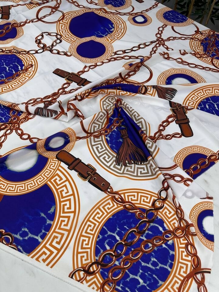 Zincir Desen Elbiselik Gömleklik Krep Kumaş