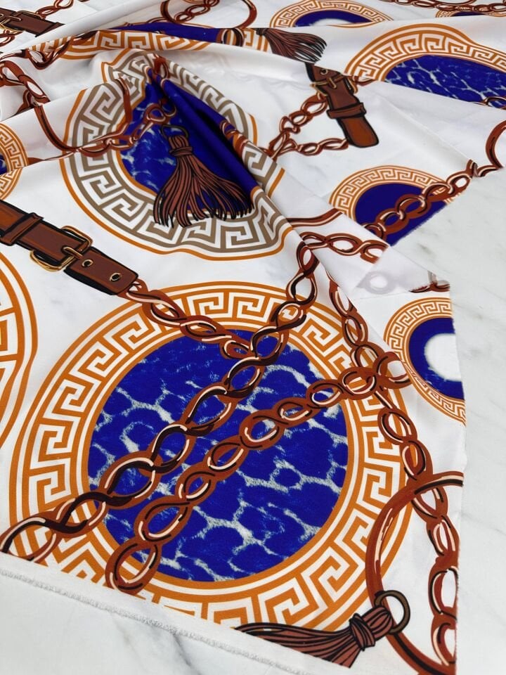 Zincir Desen Elbiselik Gömleklik Krep Kumaş