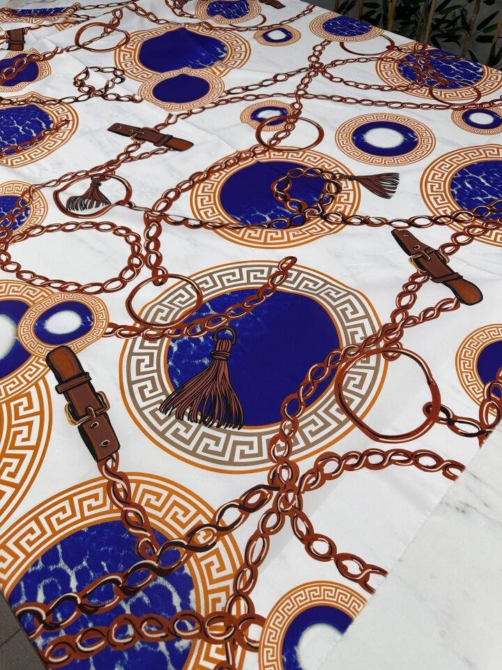 Zincir Desen Elbiselik Gömleklik Krep Kumaş