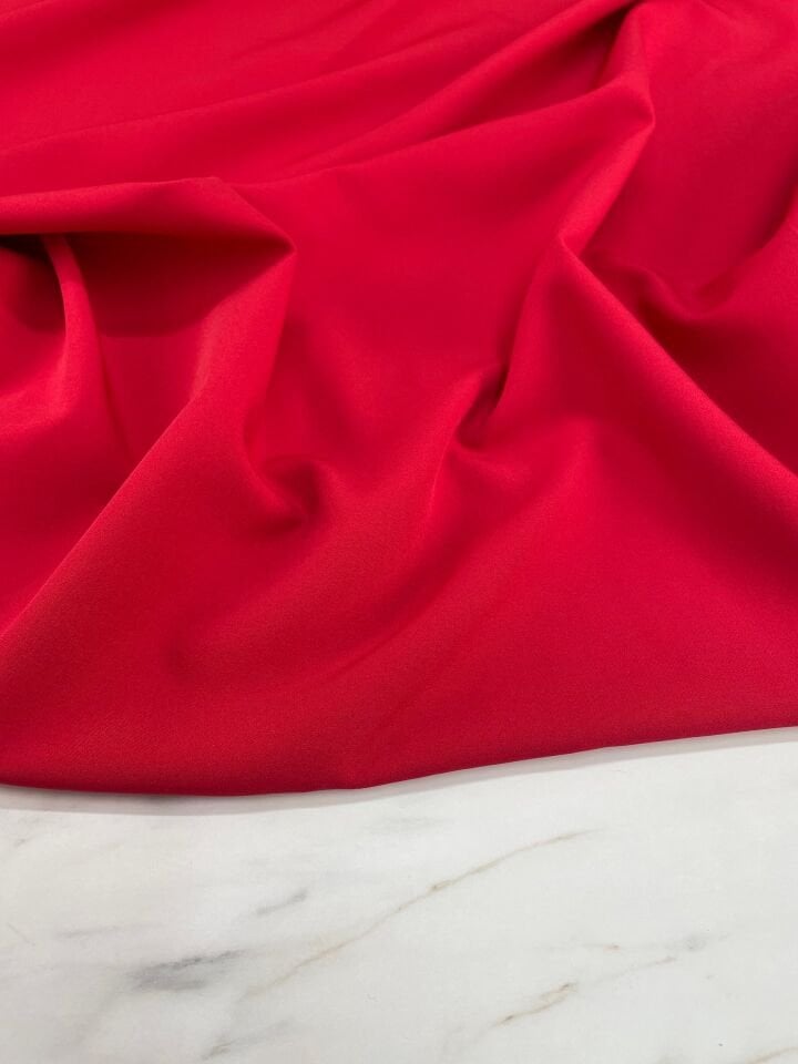 Kırmızı Düz Elbiselik Dabıl Krep Kumaş