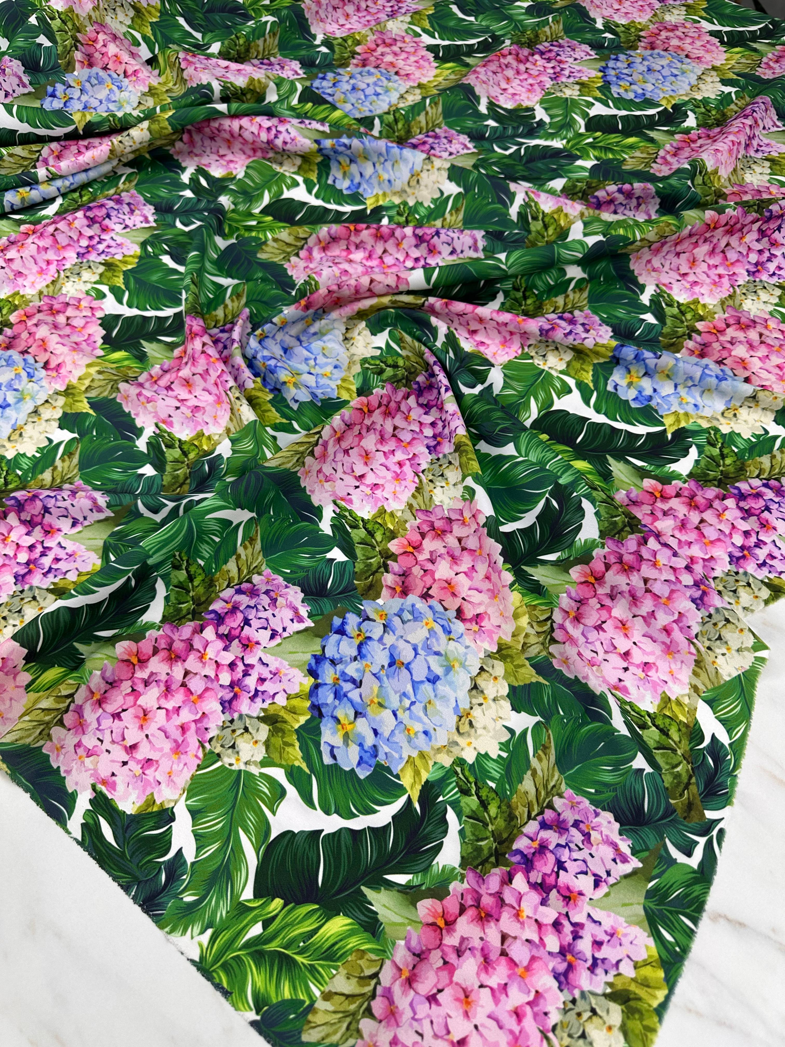 Ortanca çiçeği Desen Elbiselik Gömleklik Krep Kumaş