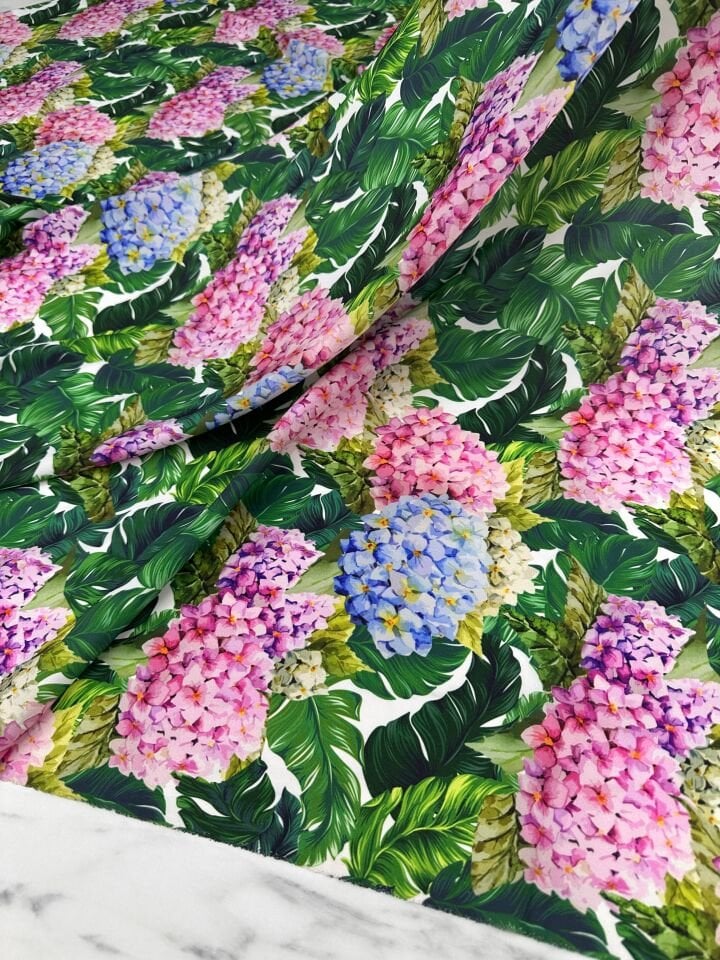 Ortanca çiçeği Desen Elbiselik Gömleklik Krep Kumaş