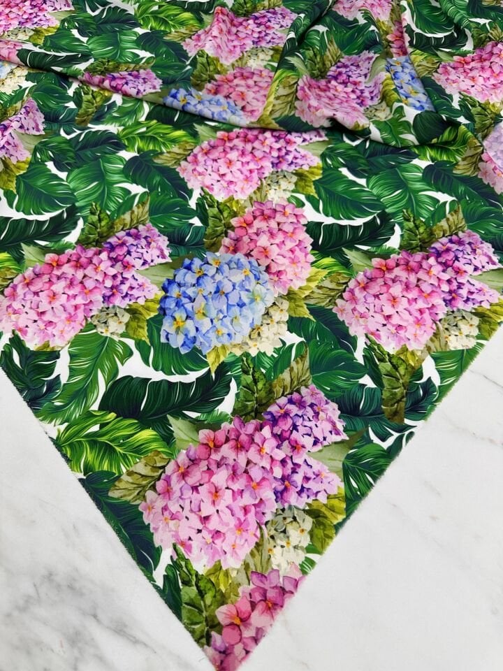 Ortanca çiçeği Desen Elbiselik Gömleklik Krep Kumaş