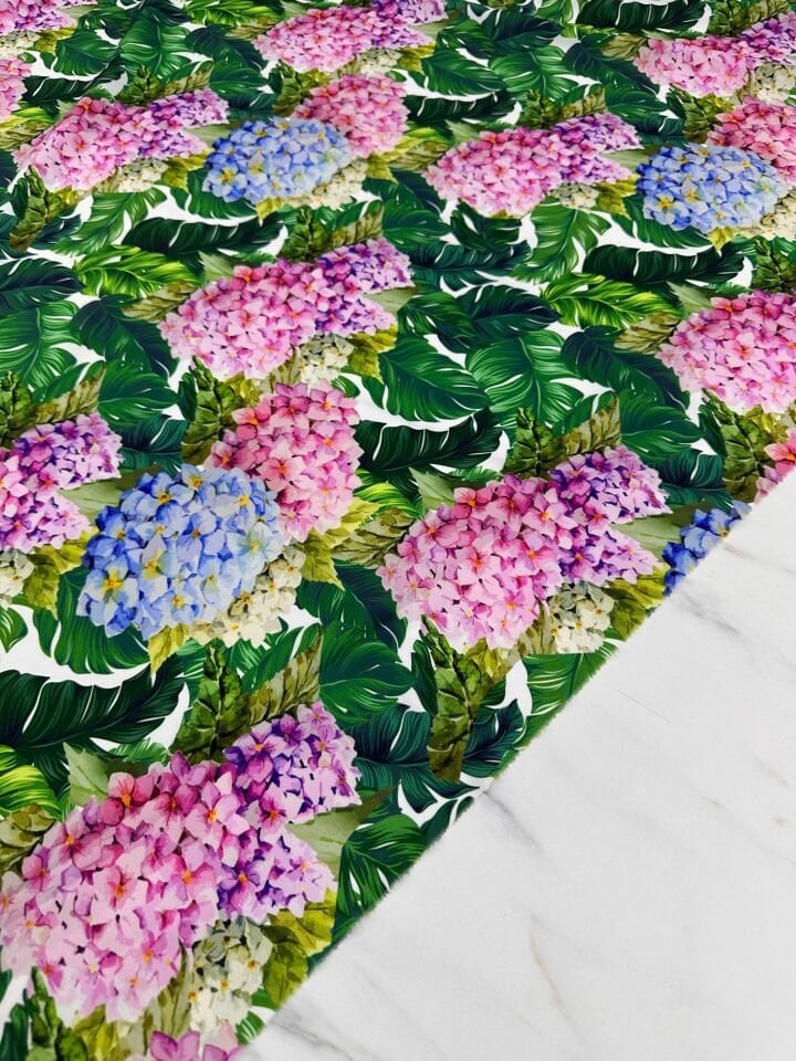 Ortanca çiçeği Desen Elbiselik Gömleklik Krep Kumaş