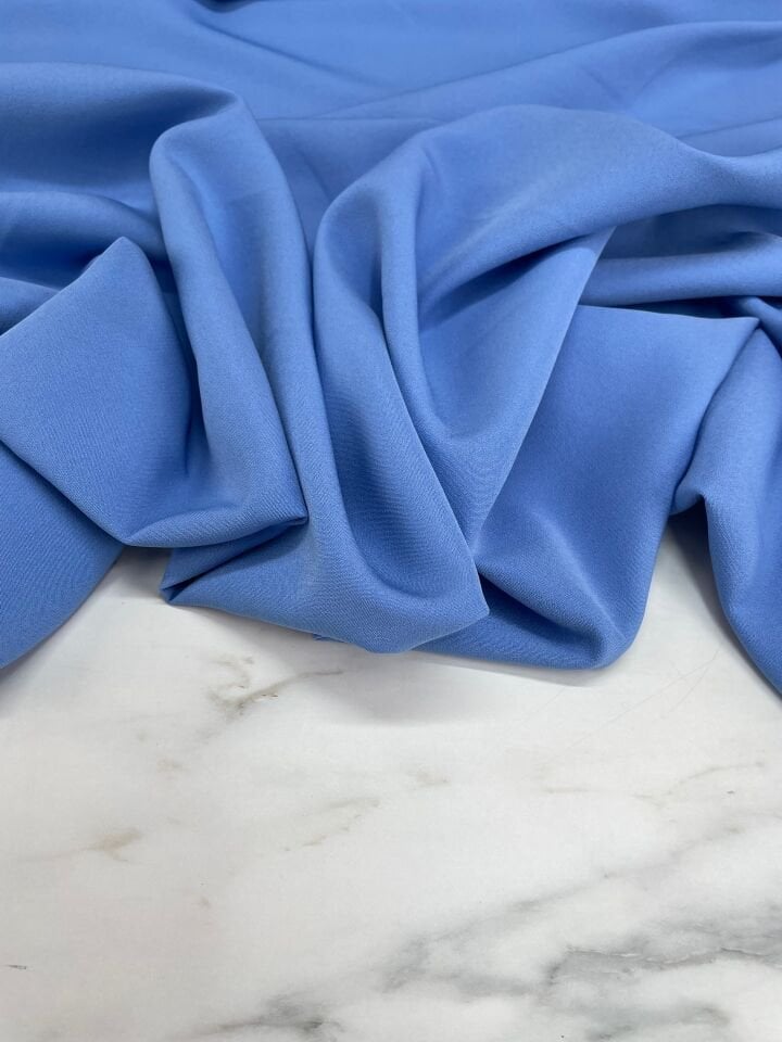 Bebe Mavisi Düz Elbiselik Dabıl Krep Kumaş