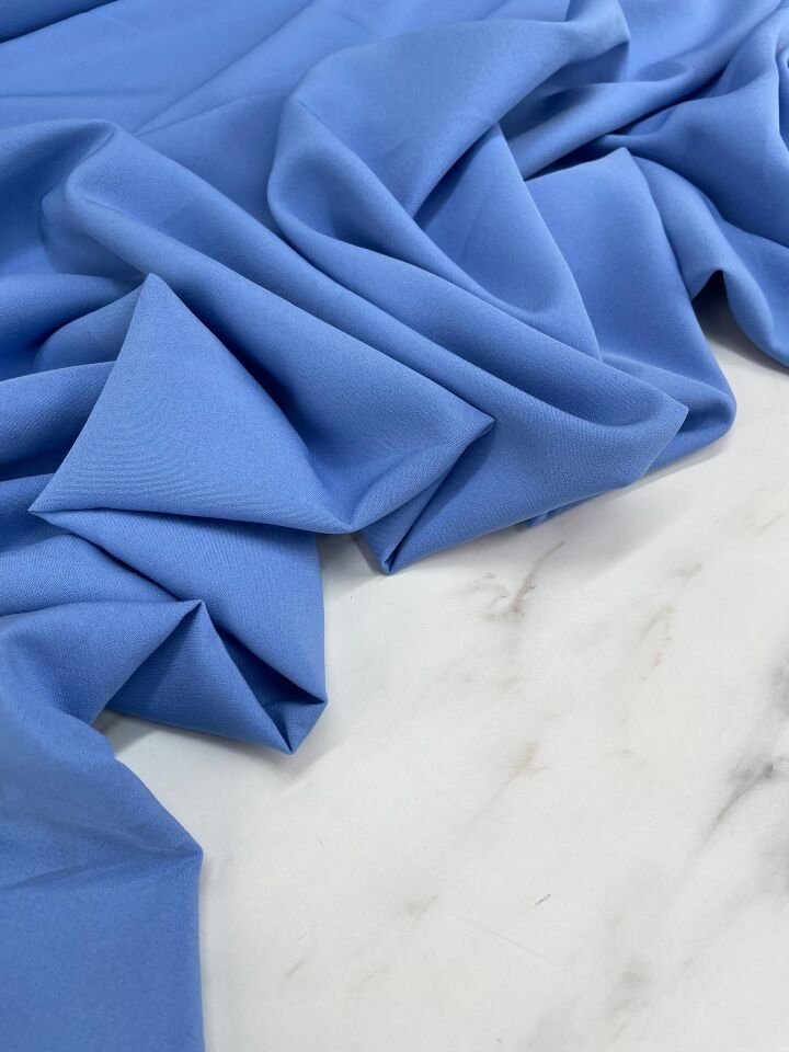 Bebe Mavisi Düz Elbiselik Dabıl Krep Kumaş