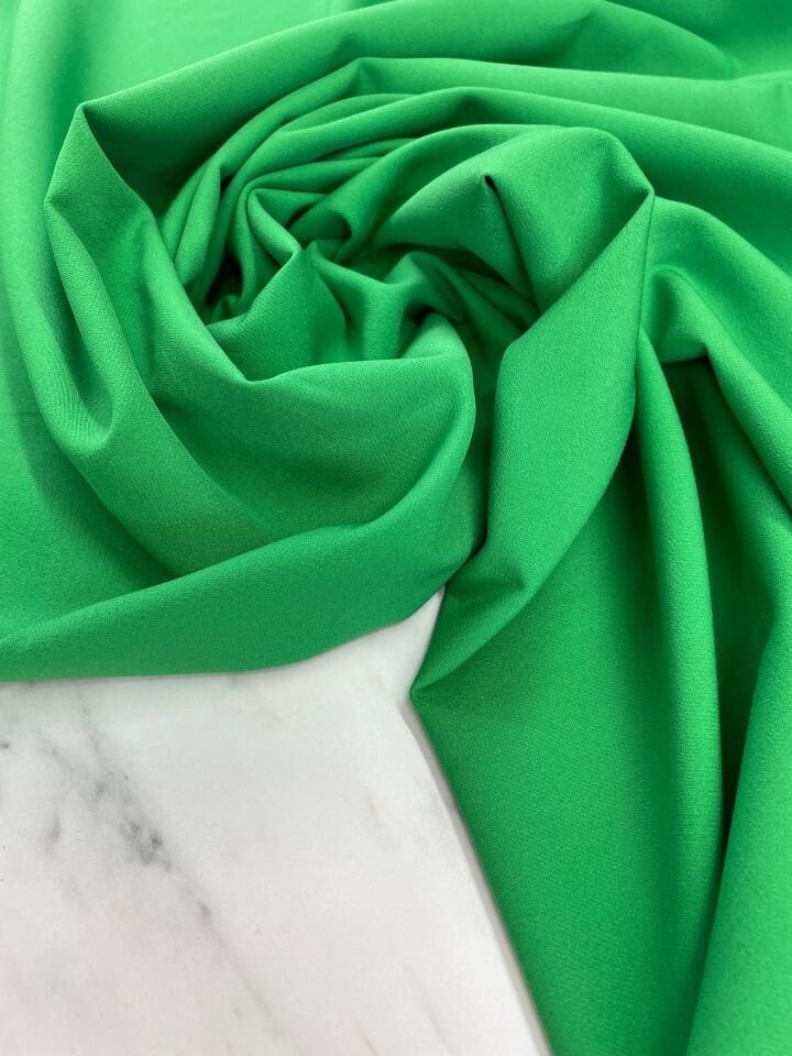 Yeşil Düz Elbiselik Dabıl Krep Kumaş