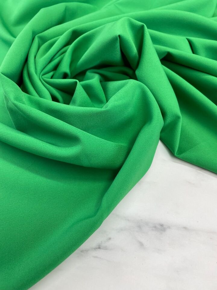 Yeşil Düz Elbiselik Dabıl Krep Kumaş