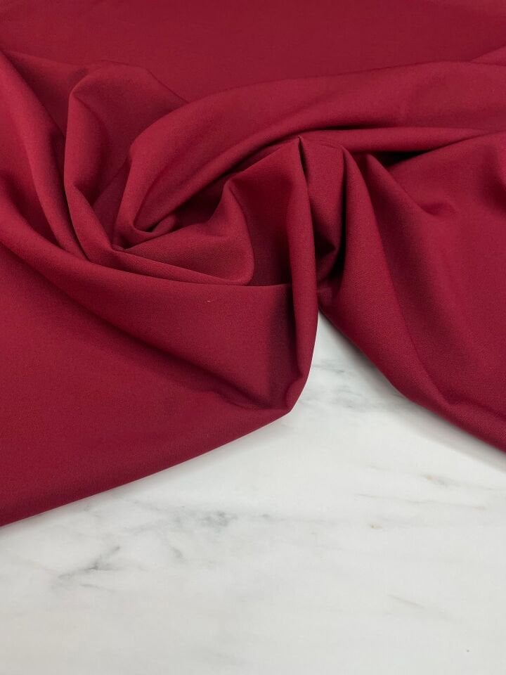 Bordo Düz Elbiselik Dabıl Krep Kumaş