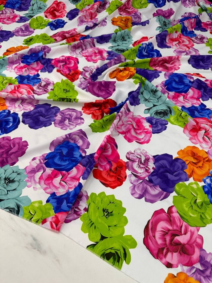 Renkli Gül Desen Elbiselik Gömleklik Krep Kumaş