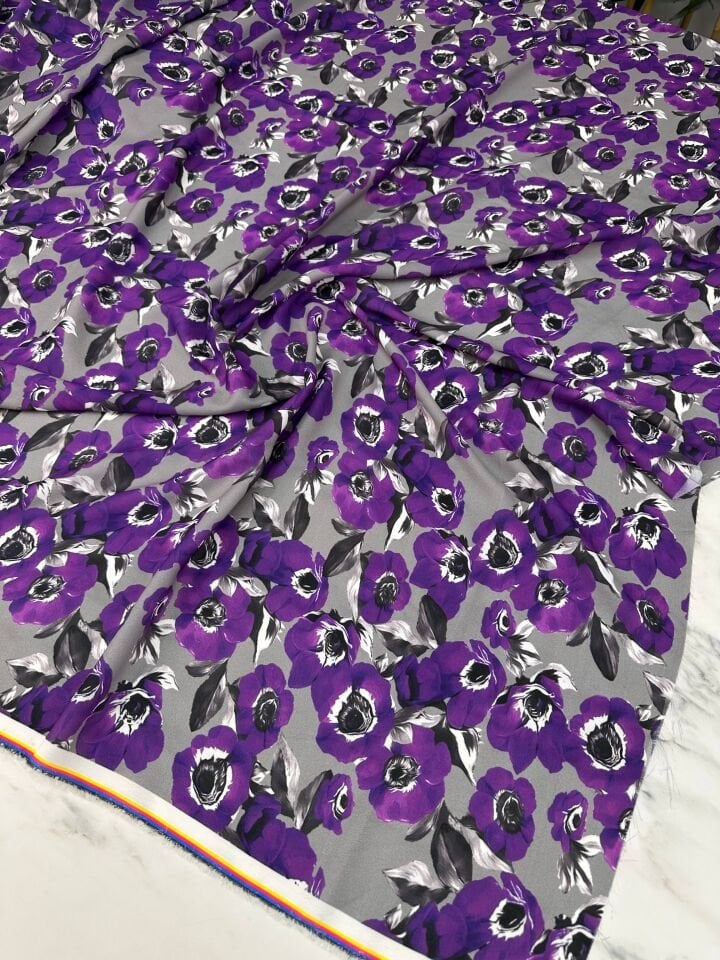 Mor Geranium Desen Elbiselik Gömleklik Krep Kumaş