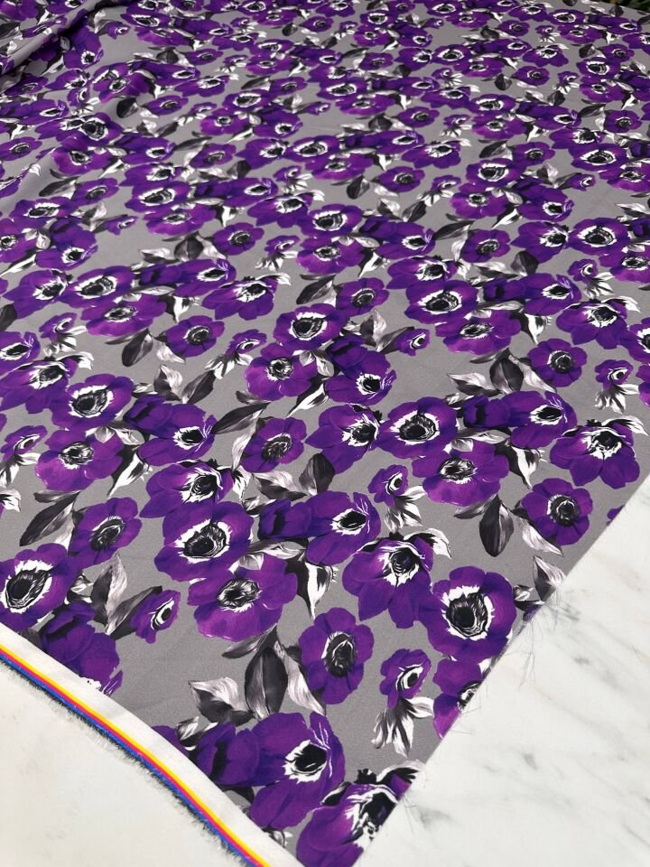 Mor Geranium Desen Elbiselik Gömleklik Krep Kumaş