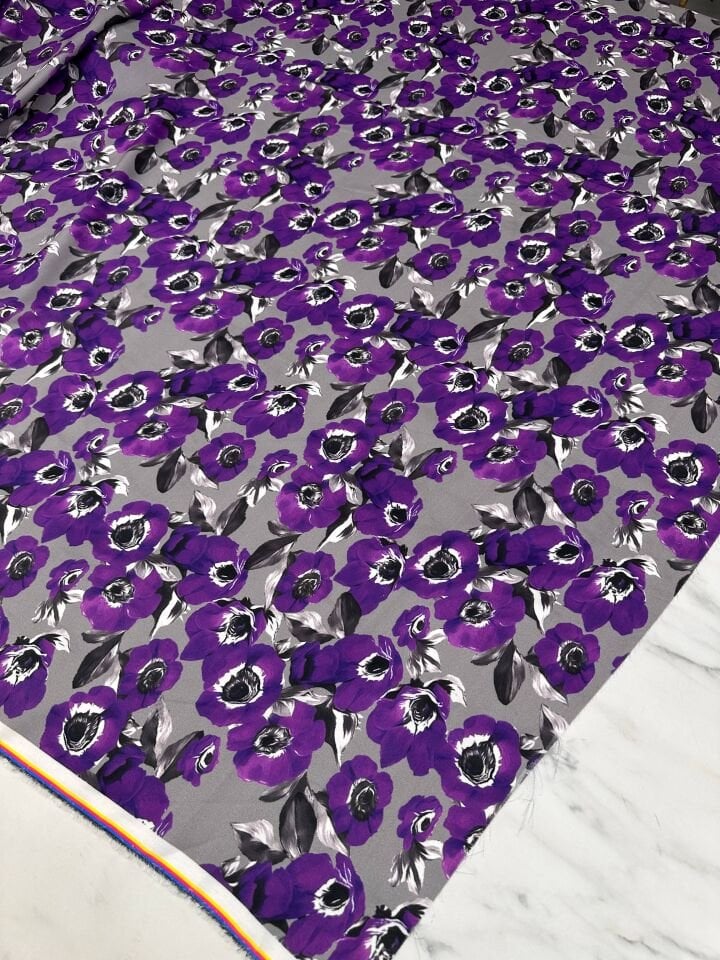 Mor Geranium Desen Elbiselik Gömleklik Krep Kumaş