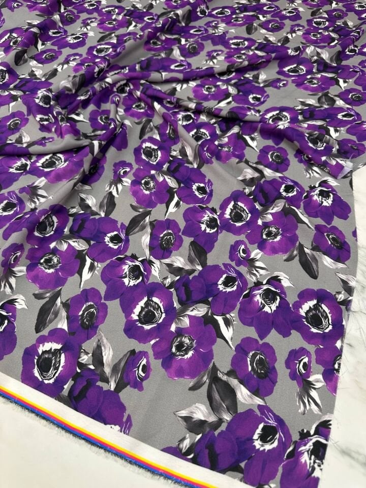 Mor Geranium Desen Elbiselik Gömleklik Krep Kumaş