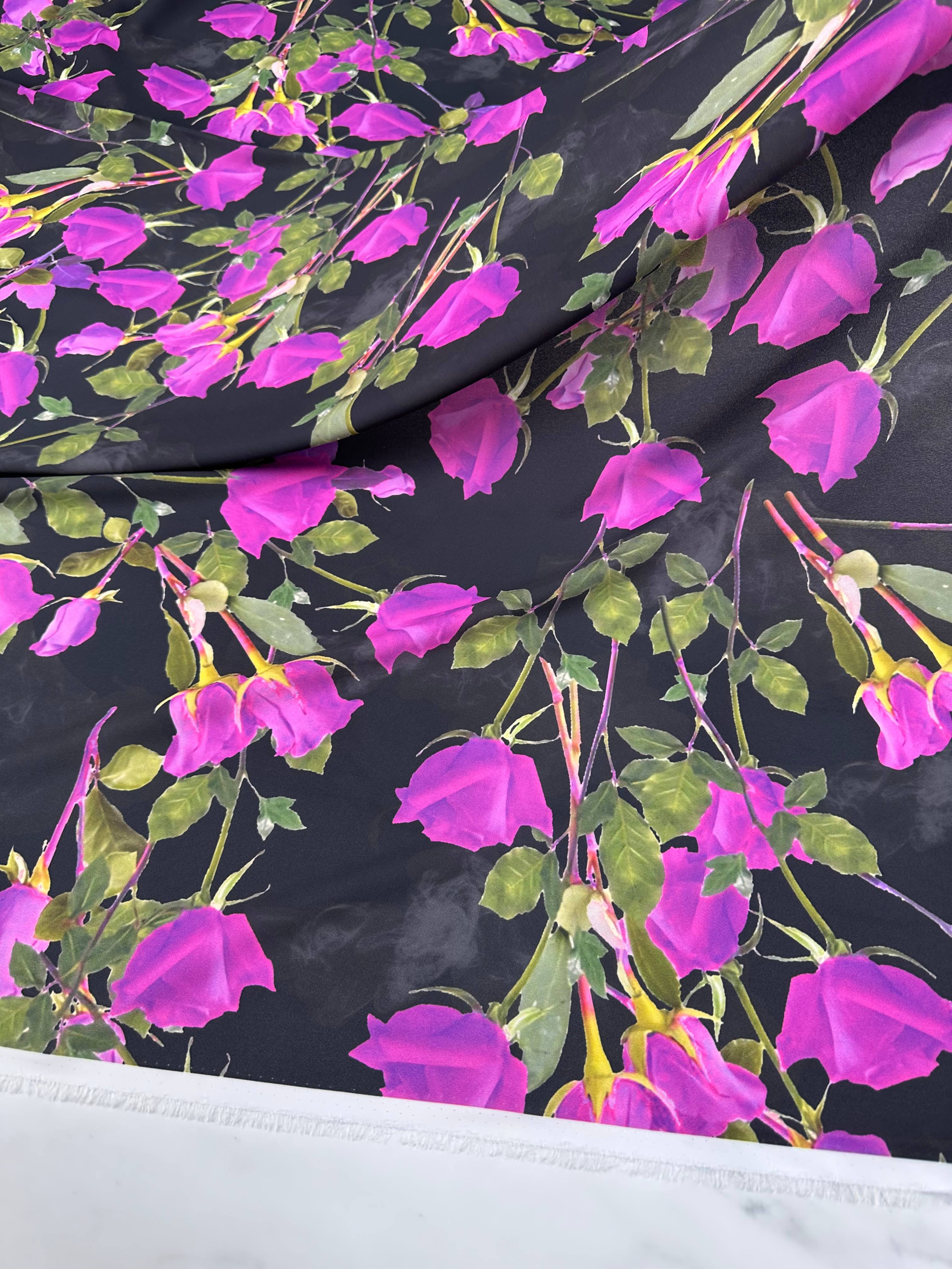 Gül Desen Elbiselik Gömleklik Krep Kumaş