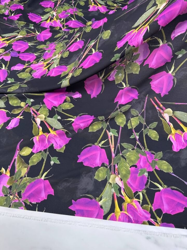 Gül Desen Elbiselik Gömleklik Krep Kumaş