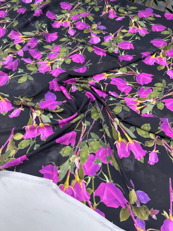 Gül Desen Elbiselik Gömleklik Krep Kumaş
