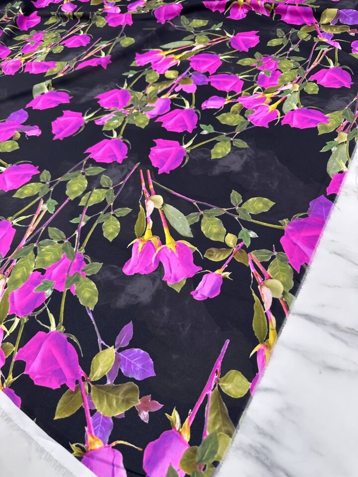 Gül Desen Elbiselik Gömleklik Krep Kumaş