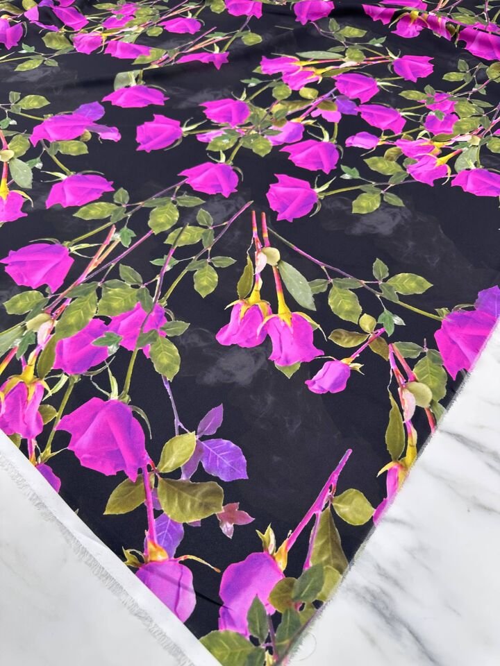 Gül Desen Elbiselik Gömleklik Krep Kumaş