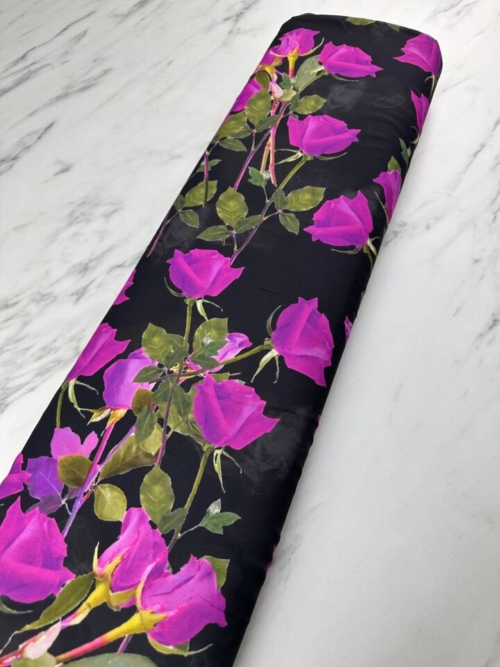 Gül Desen Elbiselik Gömleklik Krep Kumaş