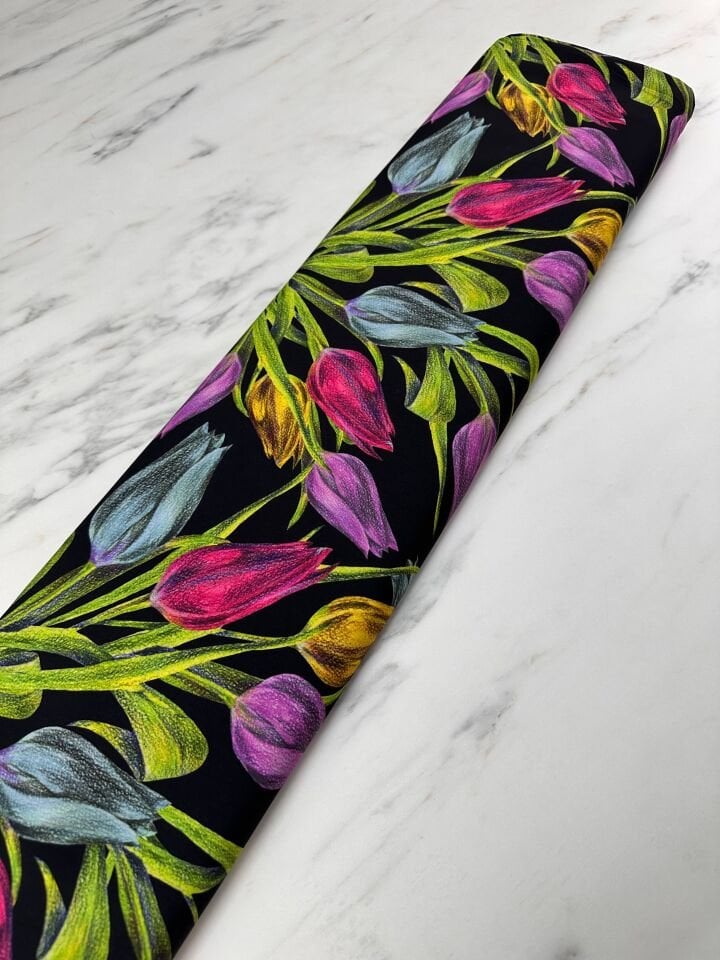 Renkli Lale Desen Elbiselik Gömleklik Krep Kumaş