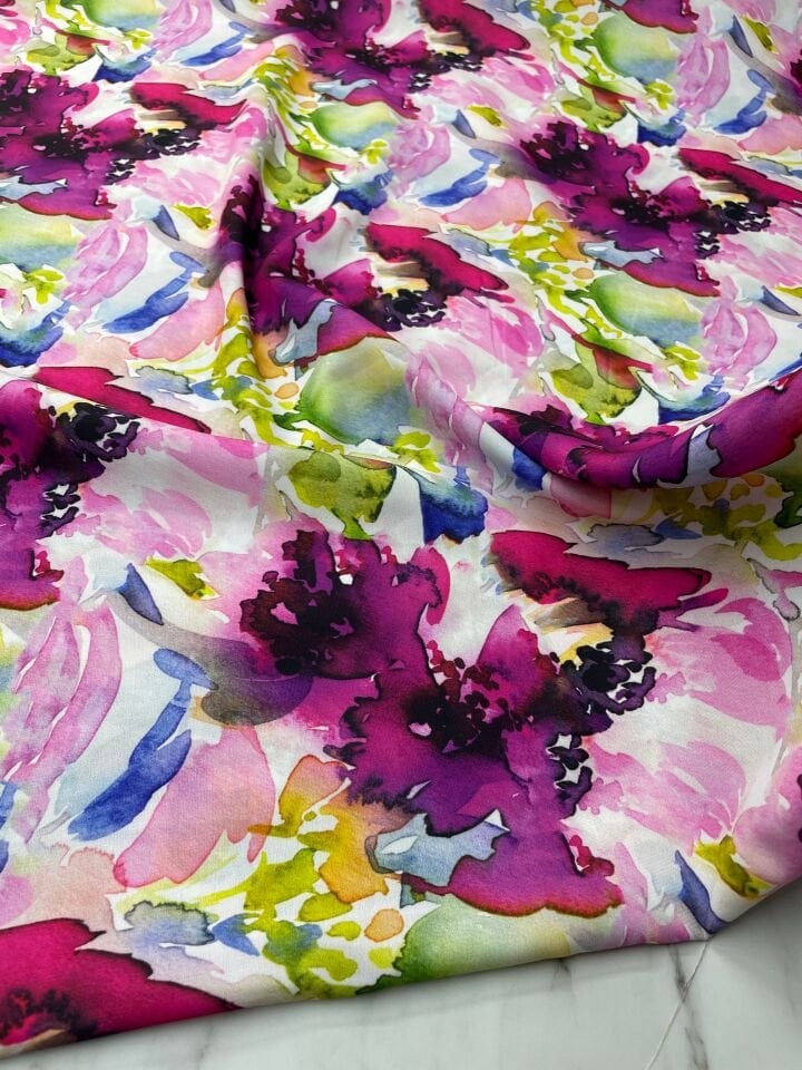 Renkli Desen Elbiselik Gömleklik Krep Kumaş