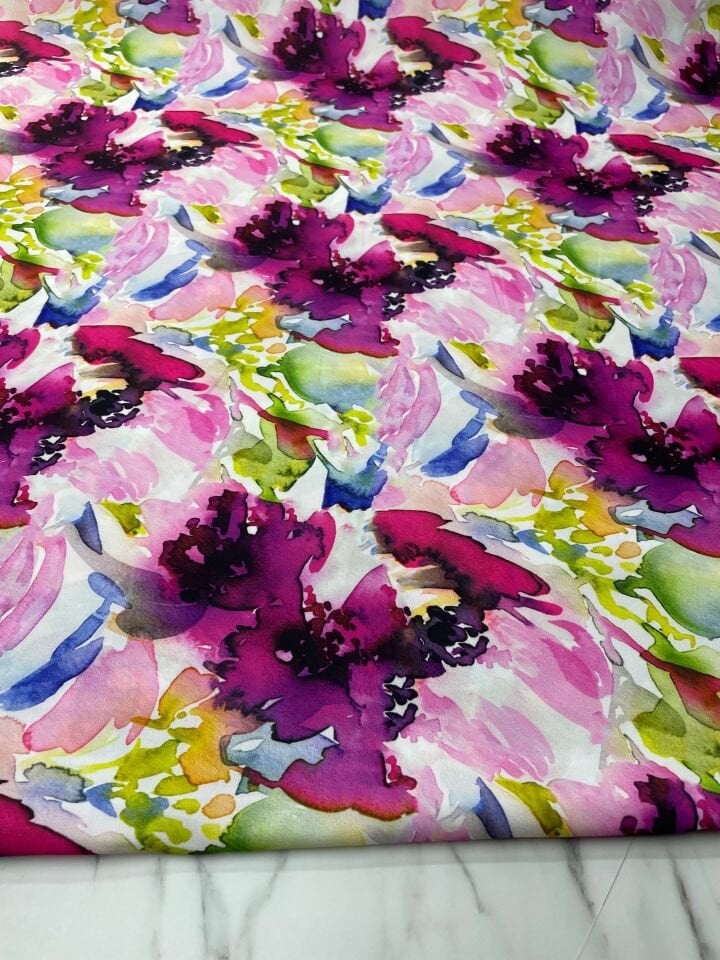 Renkli Desen Elbiselik Gömleklik Krep Kumaş