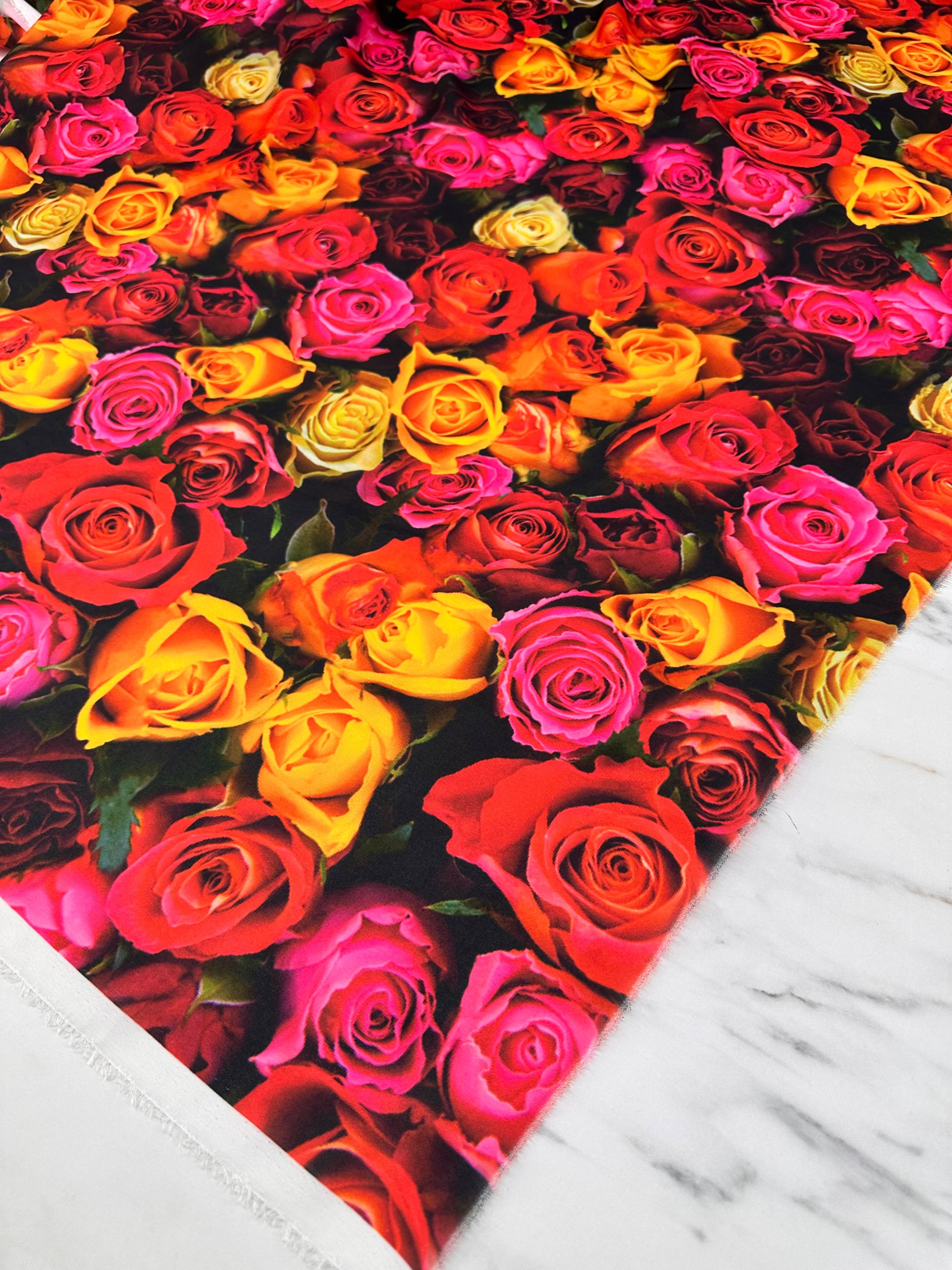 Gül Desen Elbiselik Gömleklik Krep Kumaş