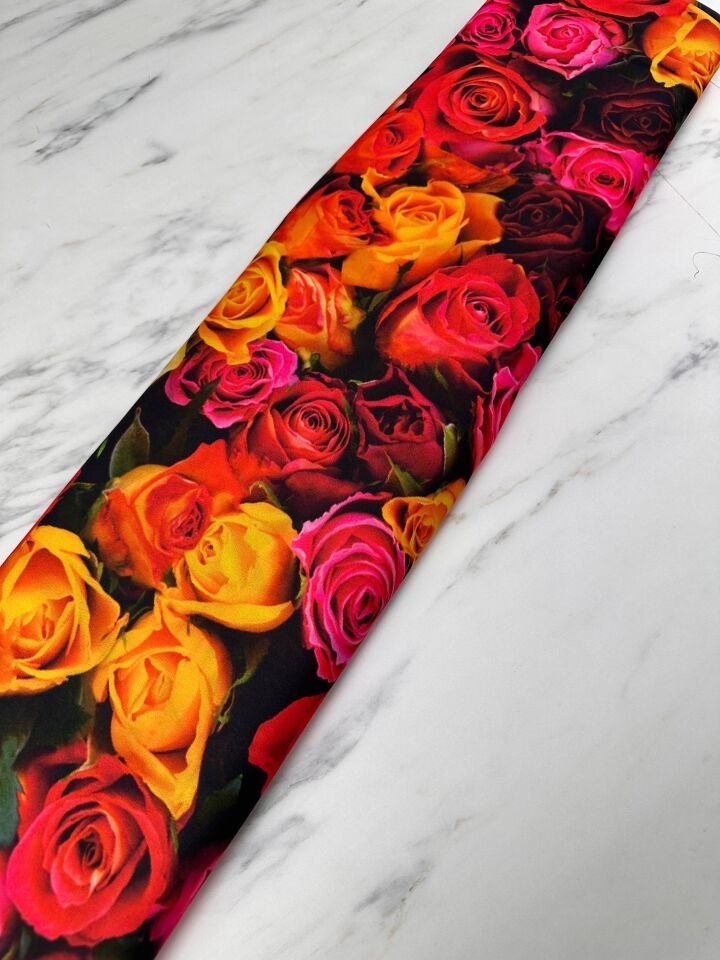 Gül Desen Elbiselik Gömleklik Krep Kumaş