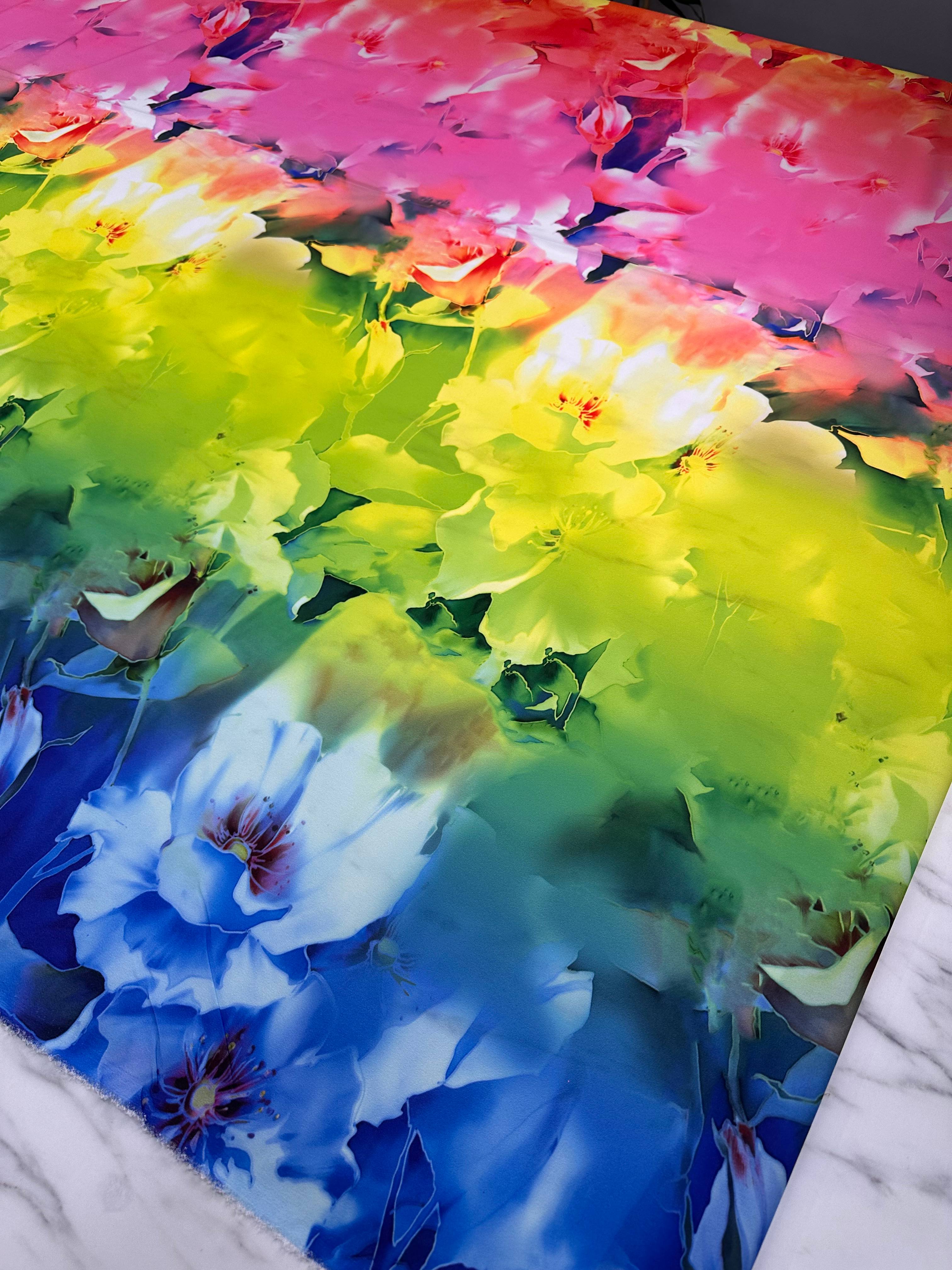 Renkli Desen Elbiselik Gömleklik Krep Kumaş