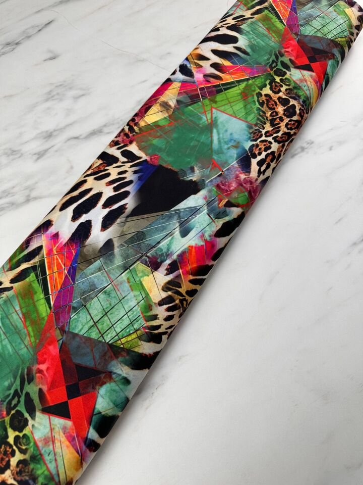 Renkli Leopar Desen Elbiselik Gömleklik Krep Kumaş