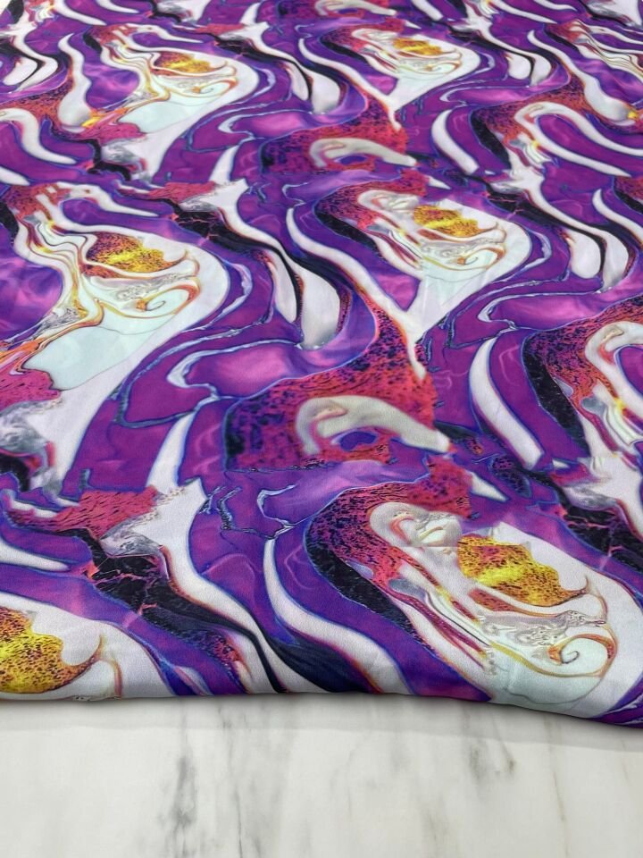 Mor Hipnosis Desen Elbiselik Gömleklik Krep Kumaş