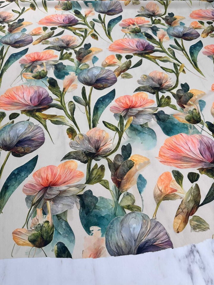 Güllo Desen Krep Kumaş Elbise Etek Gömlek Şalvar