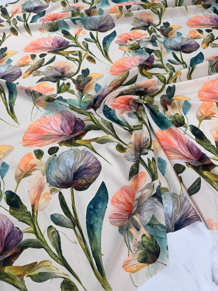 Güllo Desen Krep Kumaş Elbise Etek Gömlek Şalvar