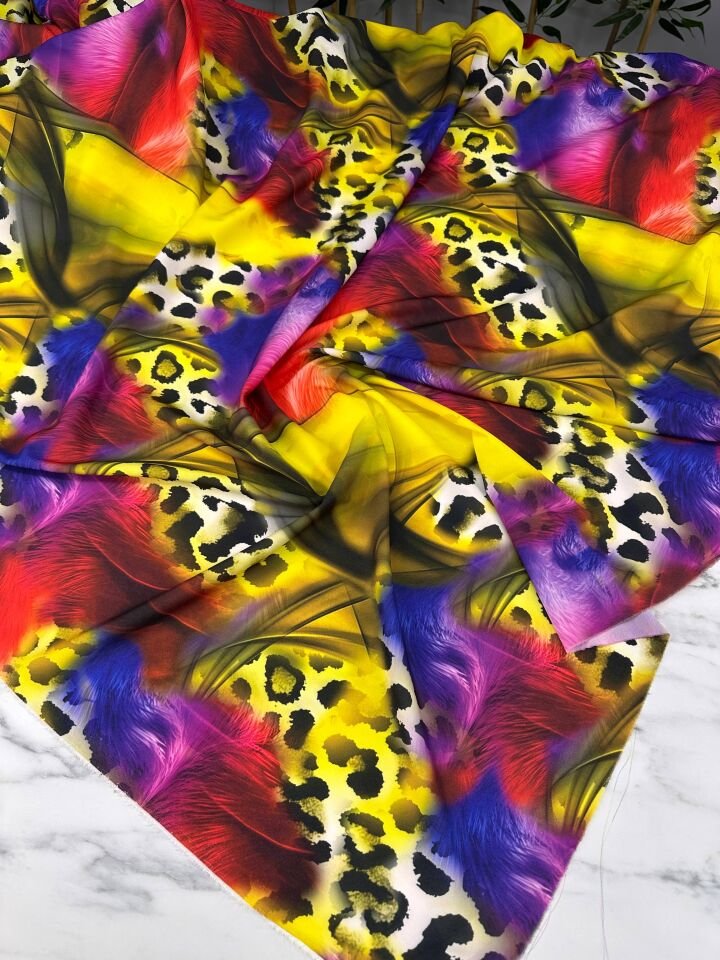 Renkli Leopar Desen Elbiselik Gömleklik Krep Kumaş