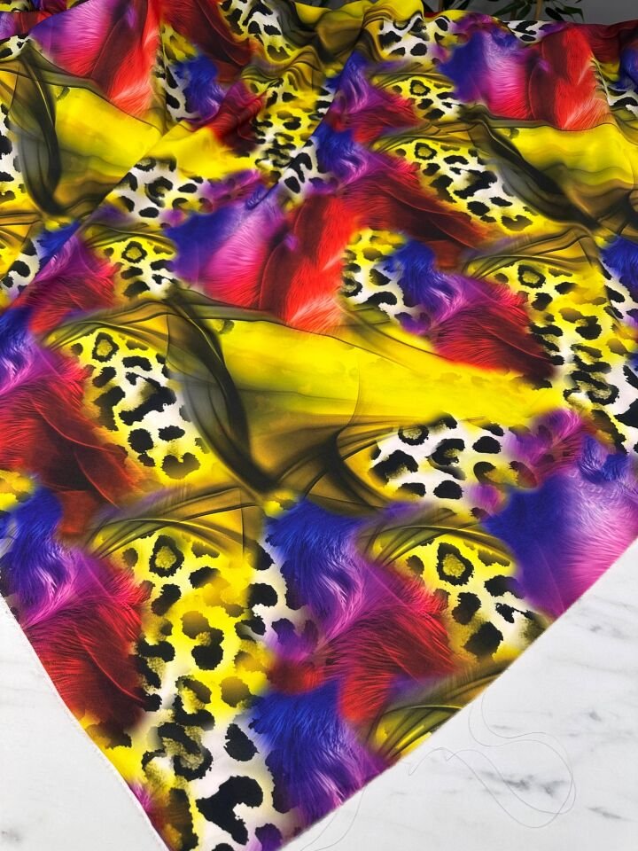 Renkli Leopar Desen Elbiselik Gömleklik Krep Kumaş