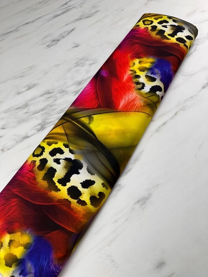 Renkli Leopar Desen Elbiselik Gömleklik Krep Kumaş